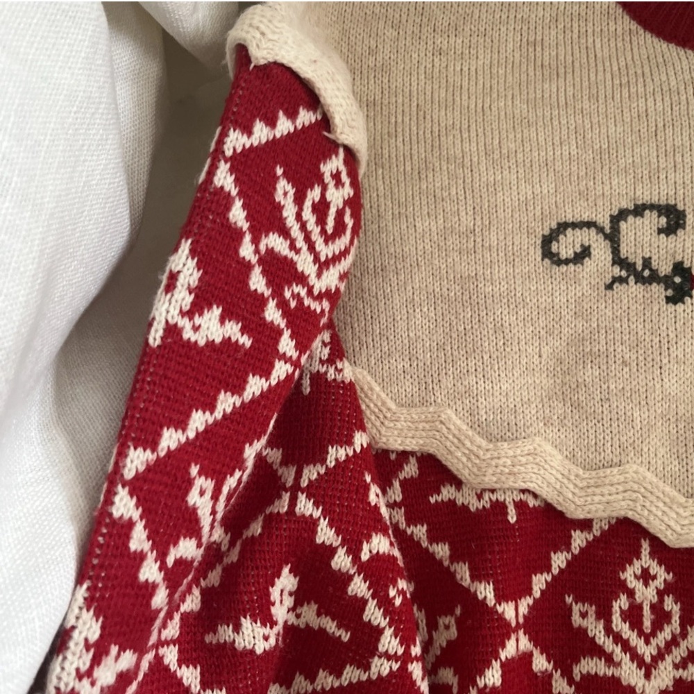Vintage Red and Cream Nordic/Holiday Patterned Sweater,Esprit,Cropped, Sz Small - Picture 7 of 11